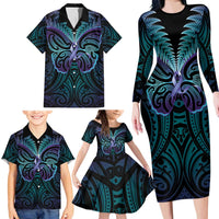Suicide Prevention New Zealand Family Matching Long Sleeve Bodycon Dress and Hawaiian Shirt Aotearoa Maori Butterfly Mix Silver Fern LT14 - Polynesian Pride