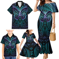 Suicide Prevention New Zealand Family Matching Mermaid Dress and Hawaiian Shirt Aotearoa Maori Butterfly Mix Silver Fern LT14 - Polynesian Pride