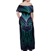 Suicide Prevention New Zealand Family Matching Off Shoulder Maxi Dress and Hawaiian Shirt Aotearoa Maori Butterfly Mix Silver Fern LT14 - Polynesian Pride
