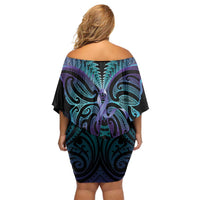 Suicide Prevention New Zealand Family Matching Off Shoulder Short Dress and Hawaiian Shirt Aotearoa Maori Butterfly Mix Silver Fern LT14 - Polynesian Pride