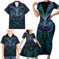 Suicide Prevention New Zealand Family Matching Short Sleeve Bodycon Dress and Hawaiian Shirt Aotearoa Maori Butterfly Mix Silver Fern LT14 - Polynesian Pride