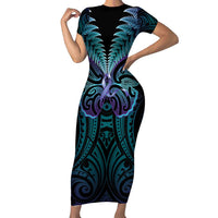 Suicide Prevention New Zealand Family Matching Short Sleeve Bodycon Dress and Hawaiian Shirt Aotearoa Maori Butterfly Mix Silver Fern LT14 Mom's Dress Black - Polynesian Pride
