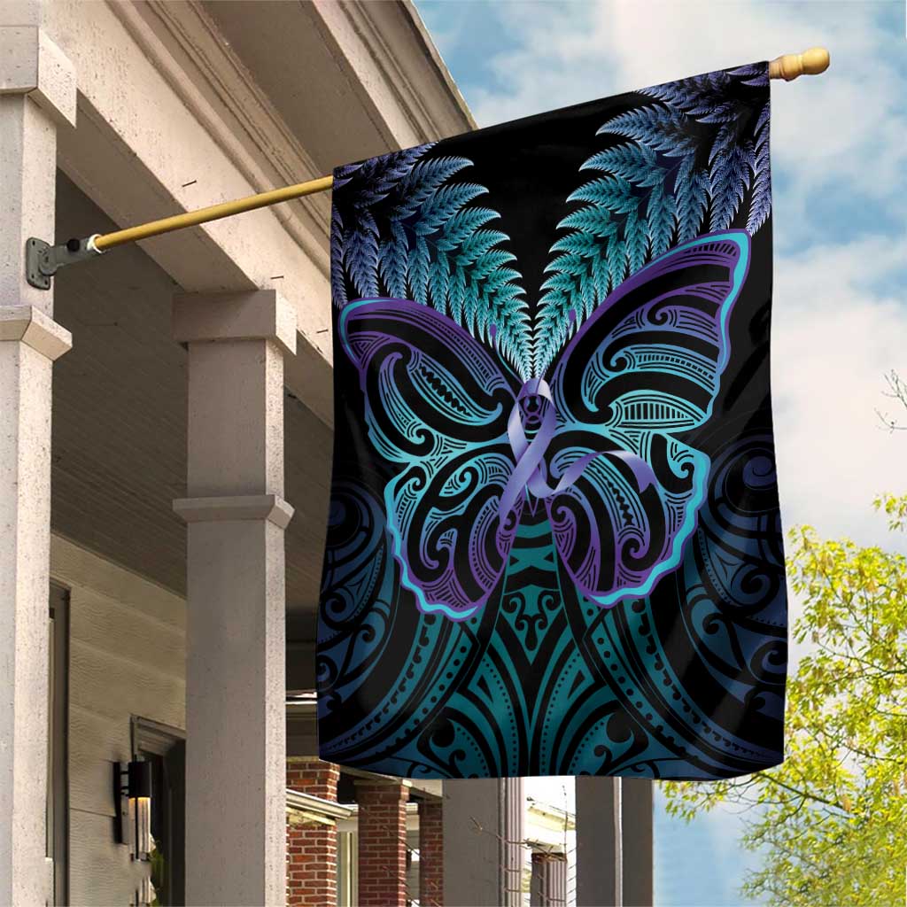 Suicide Prevention New Zealand Garden Flag Aotearoa Maori Butterfly Mix Silver Fern - Polynesian Pride