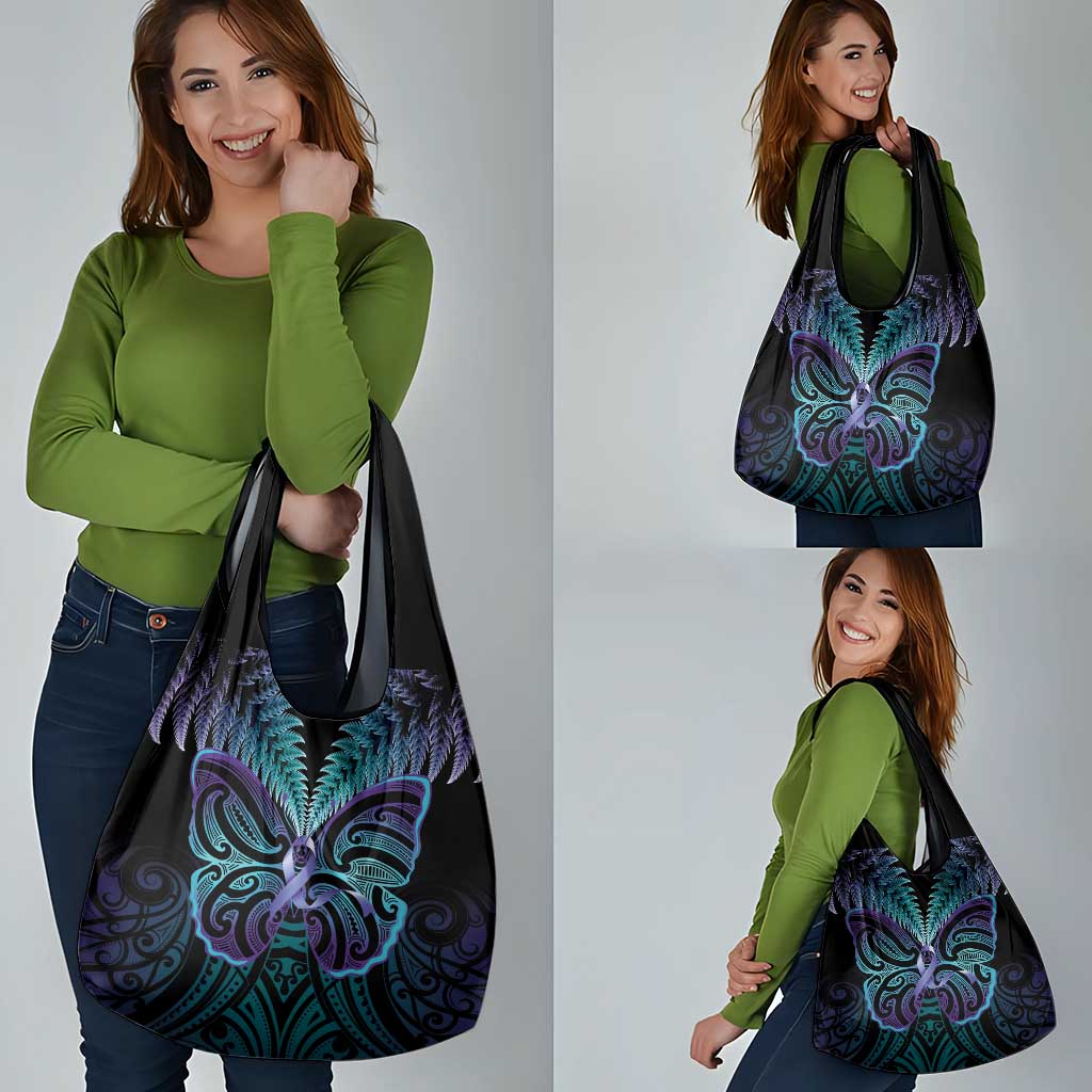 Suicide Prevention New Zealand Grocery Bag Aotearoa Maori Butterfly Mix Silver Fern - Polynesian Pride