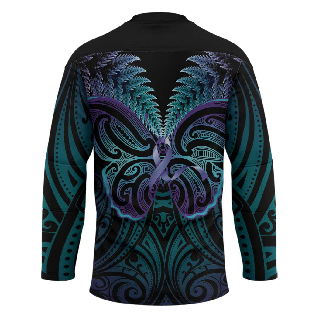 Suicide Prevention New Zealand Hockey Jersey Aotearoa Maori Butterfly Mix Silver Fern - Polynesian Pride