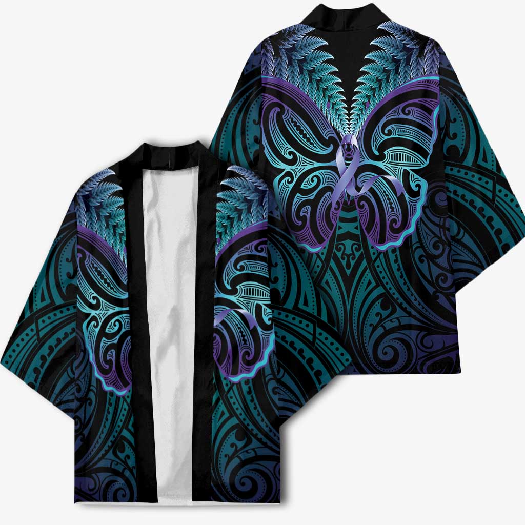 Suicide Prevention New Zealand Kimono Aotearoa Maori Butterfly Mix Silver Fern - Polynesian Pride