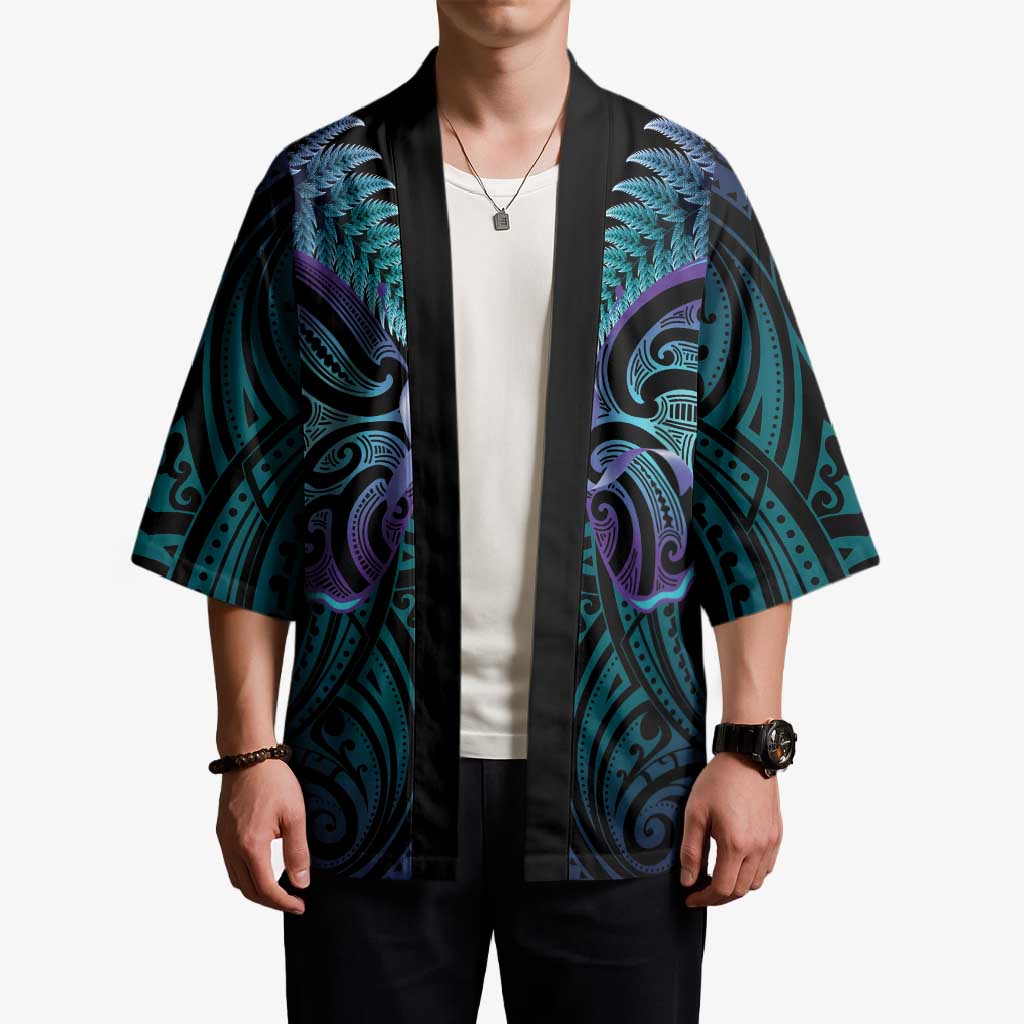 Suicide Prevention New Zealand Kimono Aotearoa Maori Butterfly Mix Silver Fern - Polynesian Pride
