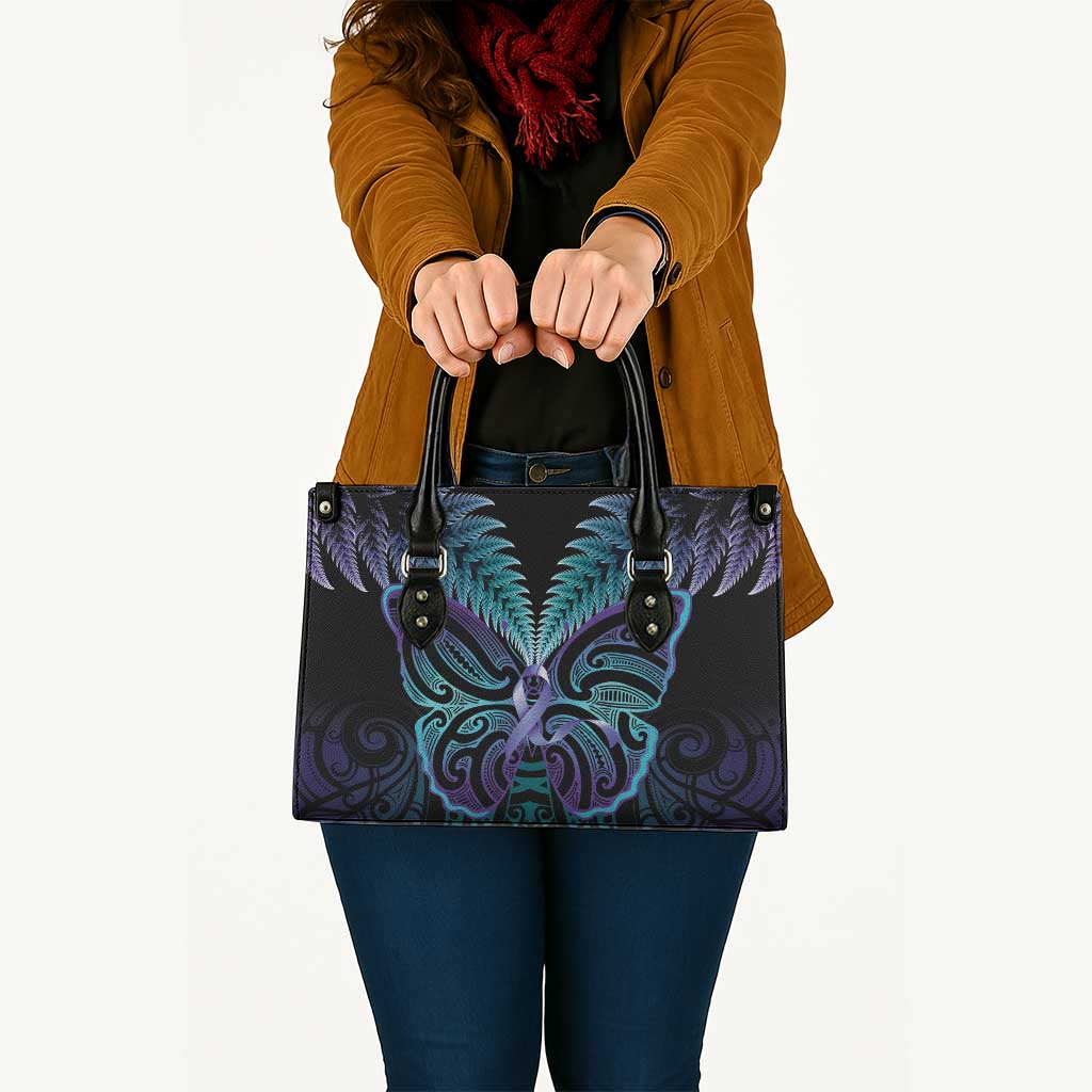 Suicide Prevention New Zealand Leather Bag Aotearoa Maori Butterfly Mix Silver Fern - Polynesian Pride