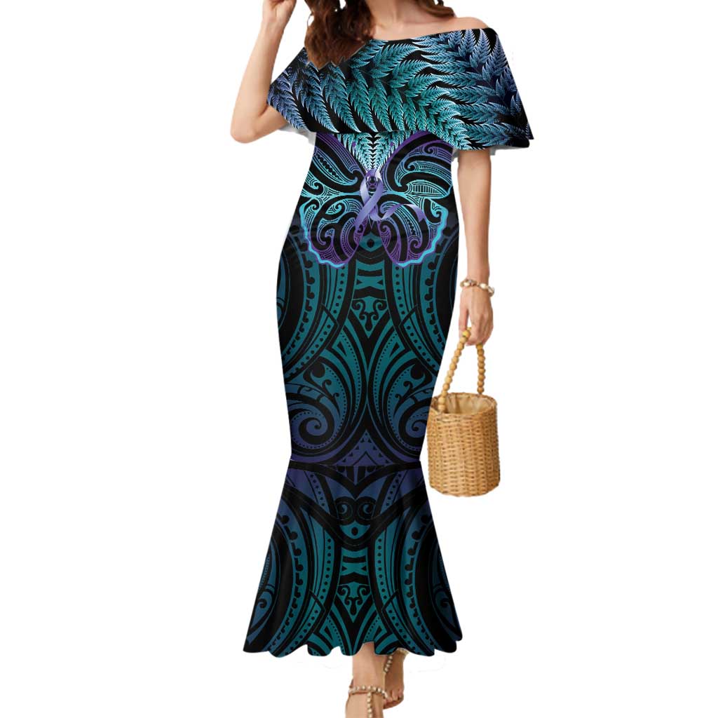 Suicide Prevention New Zealand Mermaid Dress Aotearoa Maori Butterfly Mix Silver Fern - Polynesian Pride