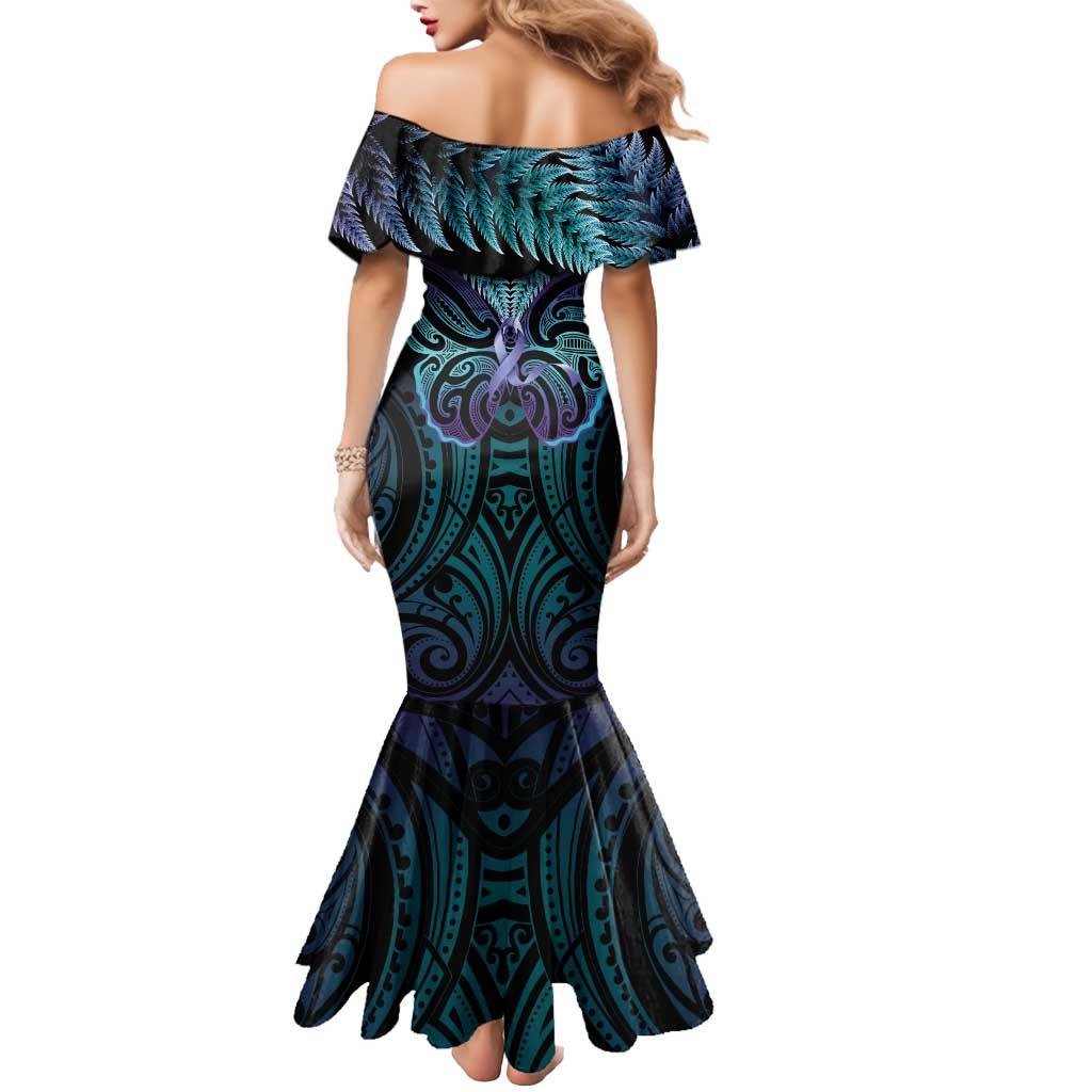 Suicide Prevention New Zealand Mermaid Dress Aotearoa Maori Butterfly Mix Silver Fern - Polynesian Pride