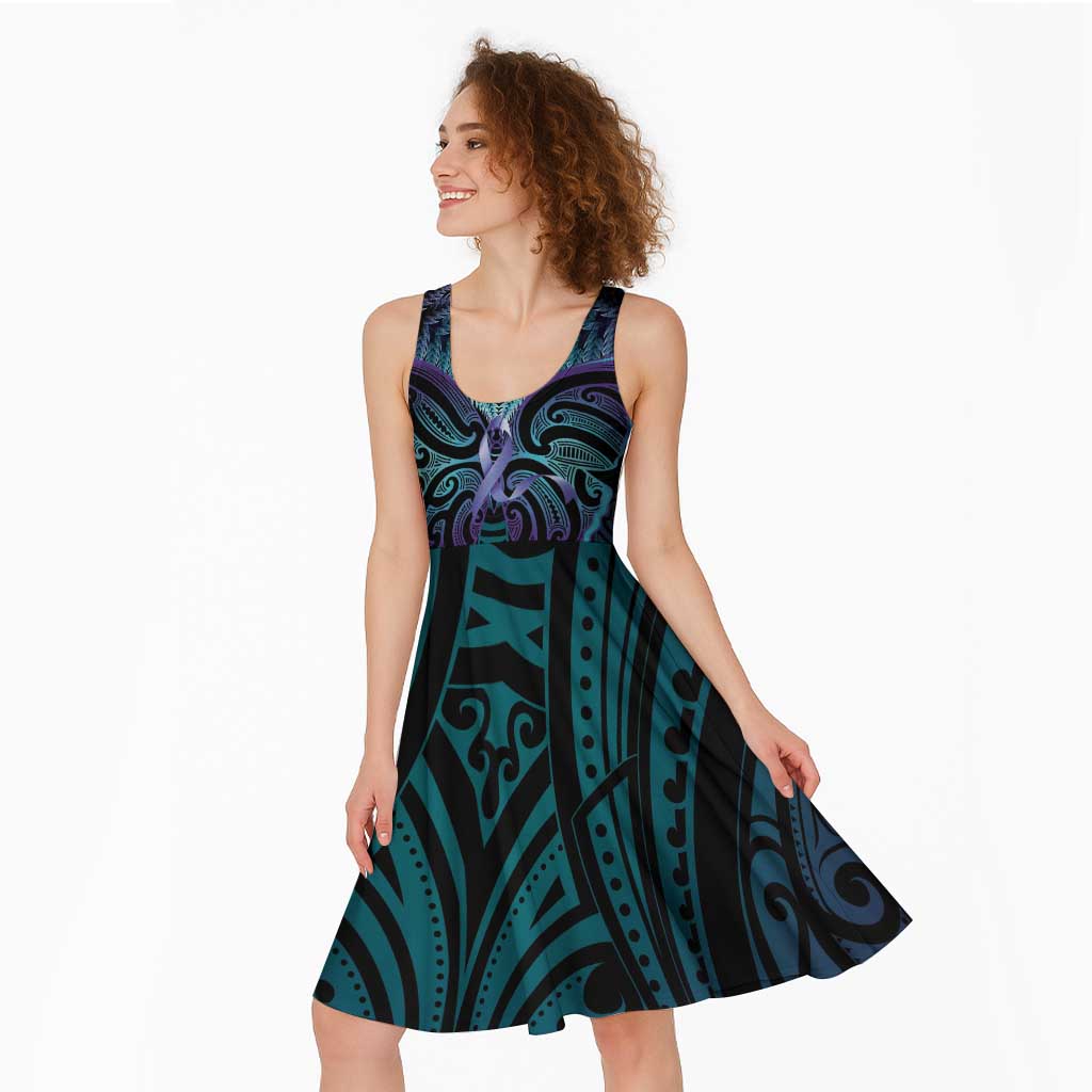 Suicide Prevention New Zealand Midi Dress Aotearoa Maori Butterfly Mix Silver Fern - Polynesian Pride