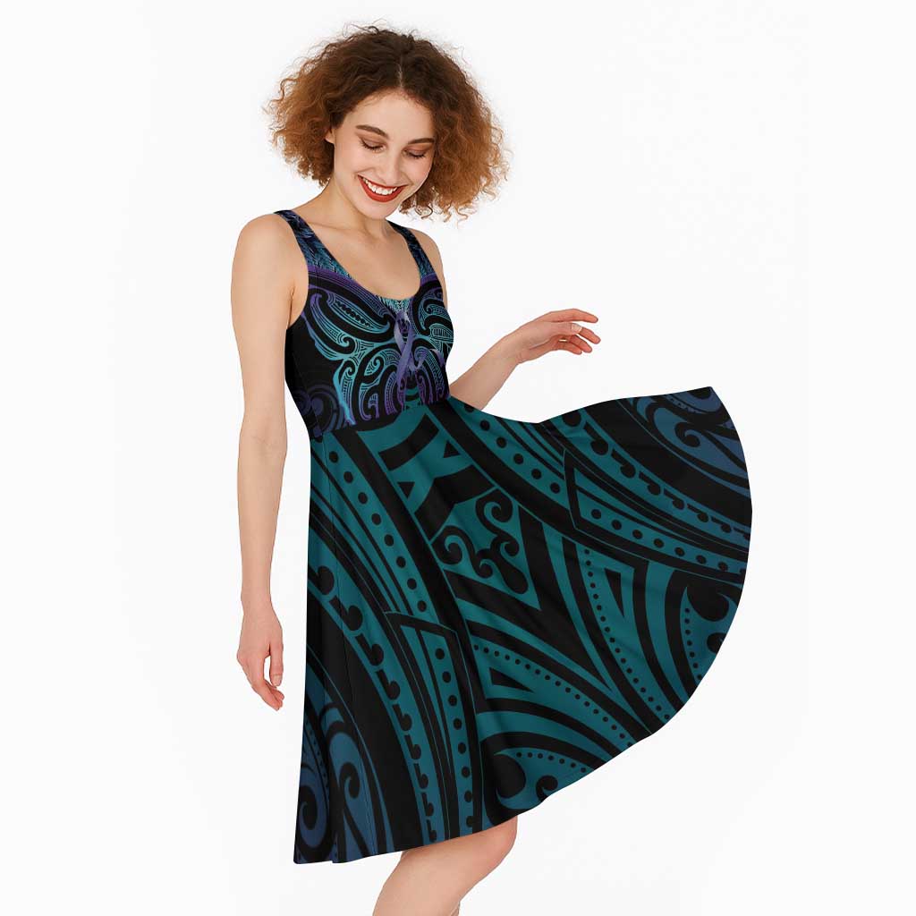 Suicide Prevention New Zealand Midi Dress Aotearoa Maori Butterfly Mix Silver Fern - Polynesian Pride