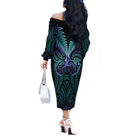 Suicide Prevention New Zealand Off The Shoulder Long Sleeve Dress Aotearoa Maori Butterfly Mix Silver Fern LT14 - Polynesian Pride