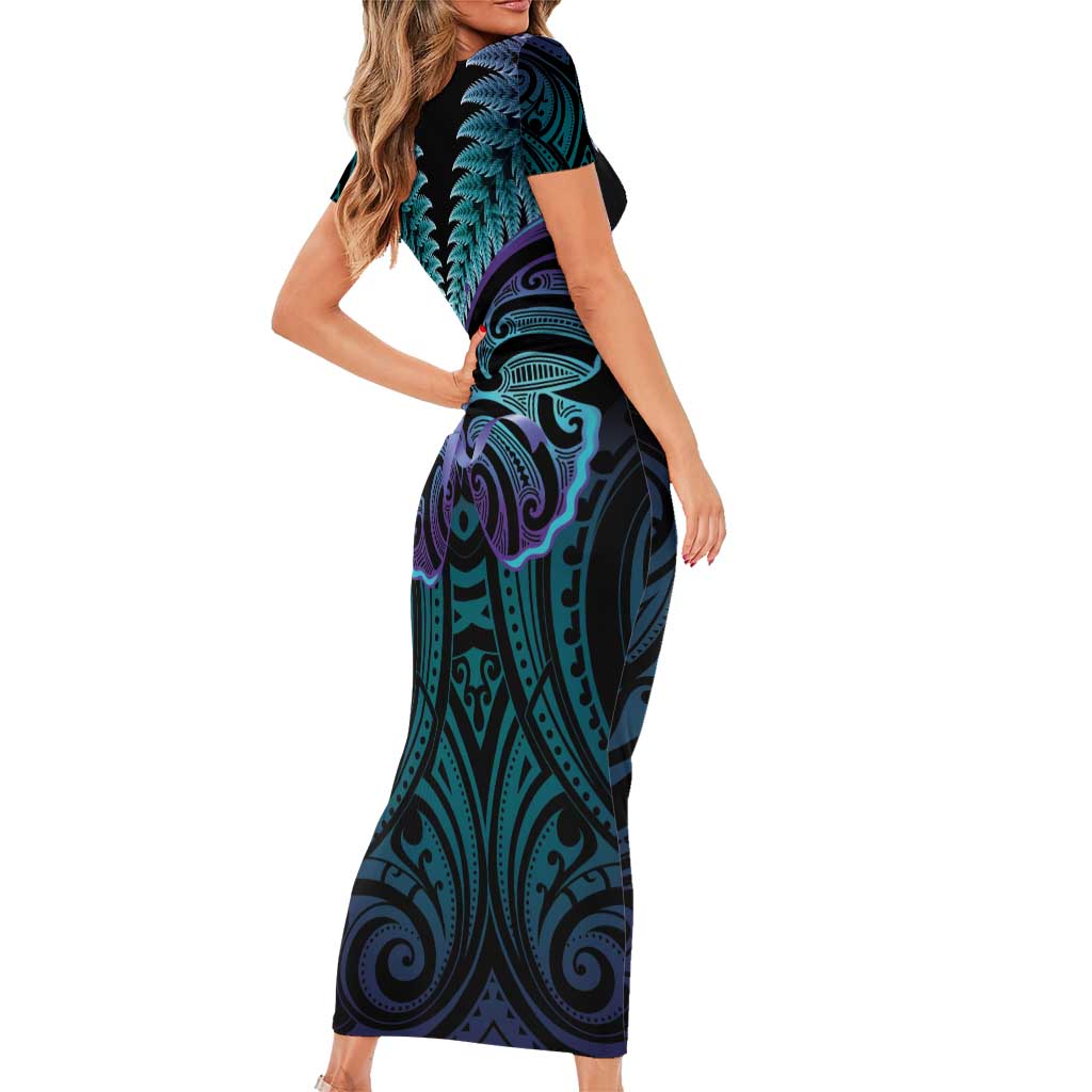 Suicide Prevention New Zealand Short Sleeve Bodycon Dress Aotearoa Maori Butterfly Mix Silver Fern LT14 - Polynesian Pride