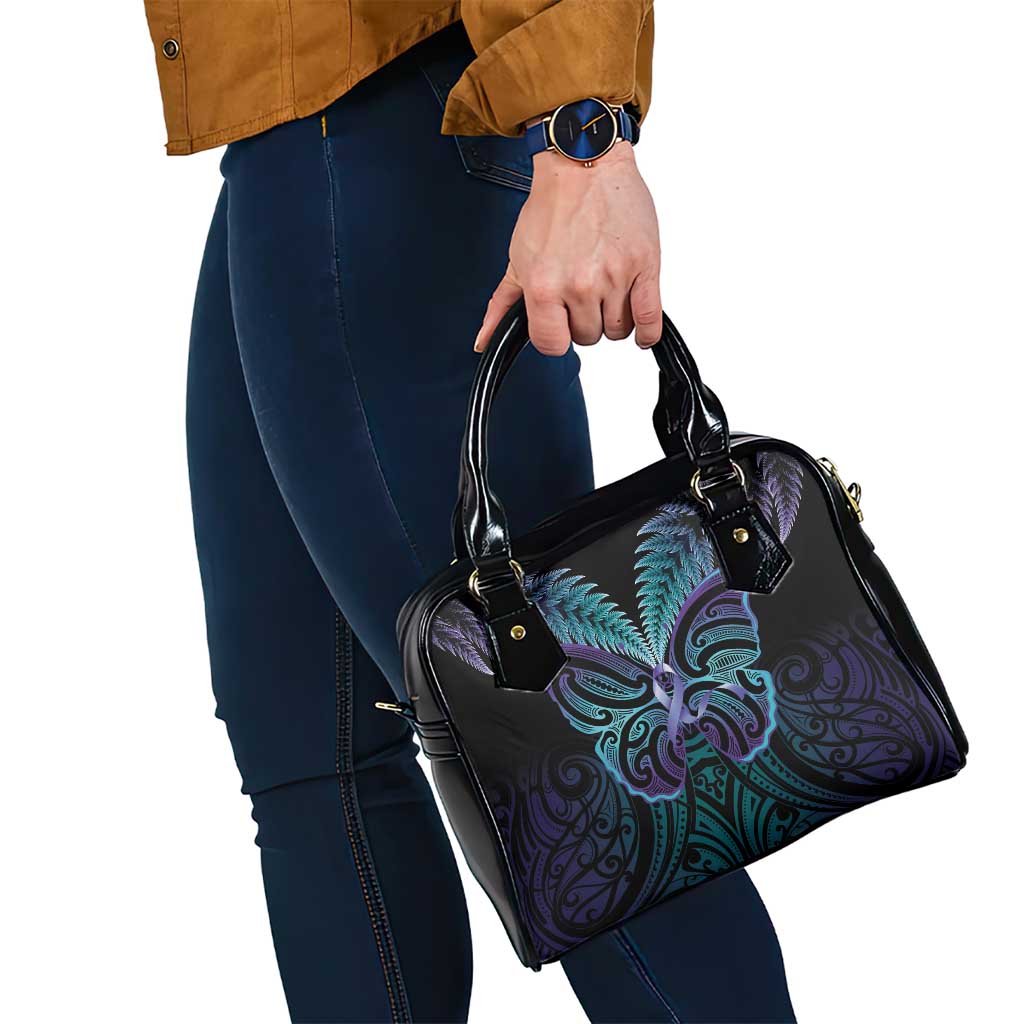 Suicide Prevention New Zealand Shoulder Handbag Aotearoa Maori Butterfly Mix Silver Fern - Polynesian Pride