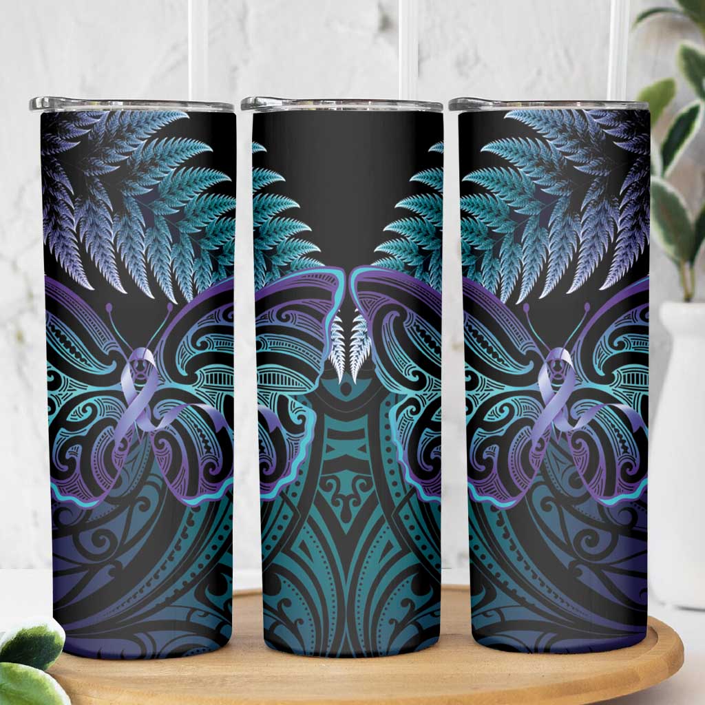 Suicide Prevention New Zealand Skinny Tumbler Aotearoa Maori Butterfly Mix Silver Fern LT14 - Polynesian Pride