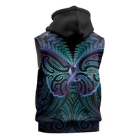 Suicide Prevention New Zealand Sleeveless Hoodie Aotearoa Maori Butterfly Mix Silver Fern - Polynesian Pride