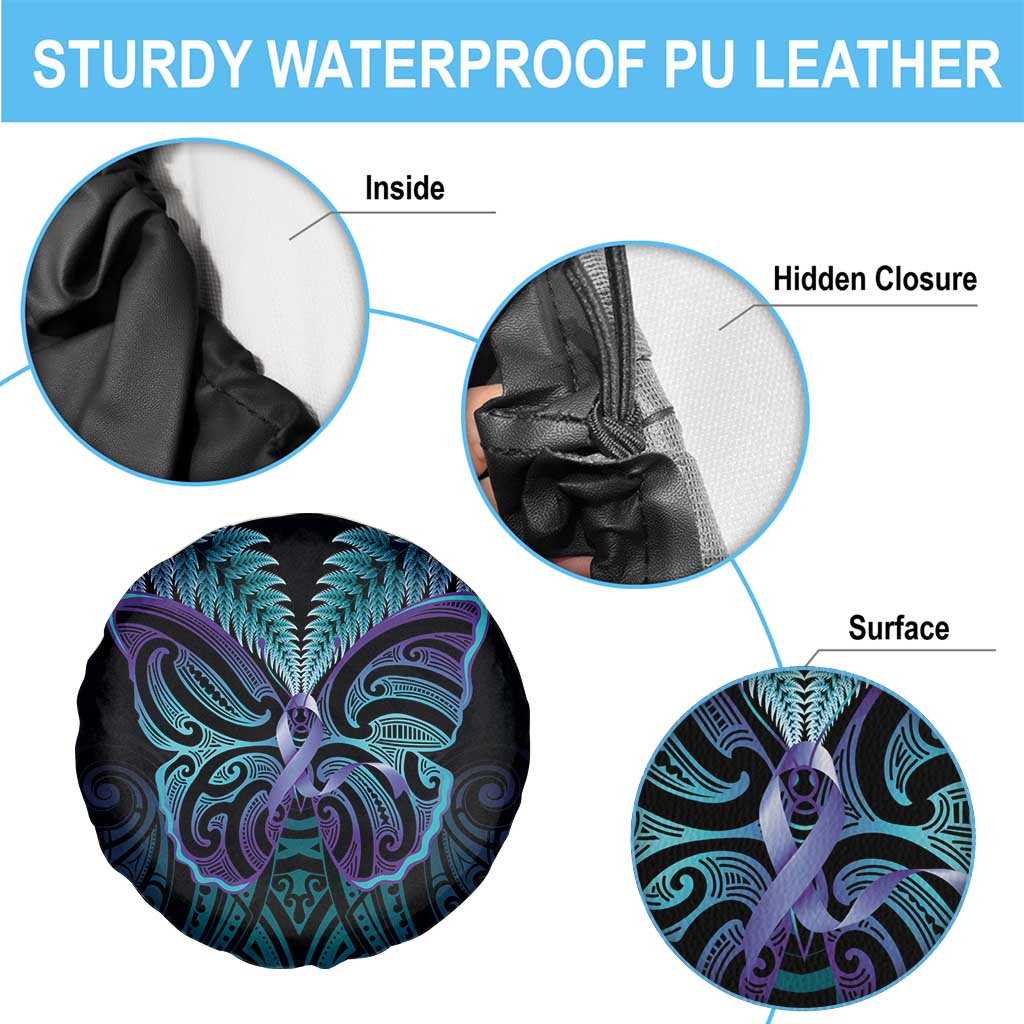Suicide Prevention New Zealand Spare Tire Cover Aotearoa Maori Butterfly Mix Silver Fern - Polynesian Pride