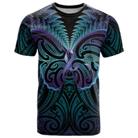 Suicide Prevention New Zealand T Shirt Aotearoa Maori Butterfly Mix Silver Fern - Polynesian Pride