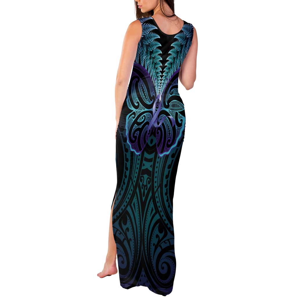 Suicide Prevention New Zealand Tank Maxi Dress Aotearoa Maori Butterfly Mix Silver Fern - Polynesian Pride