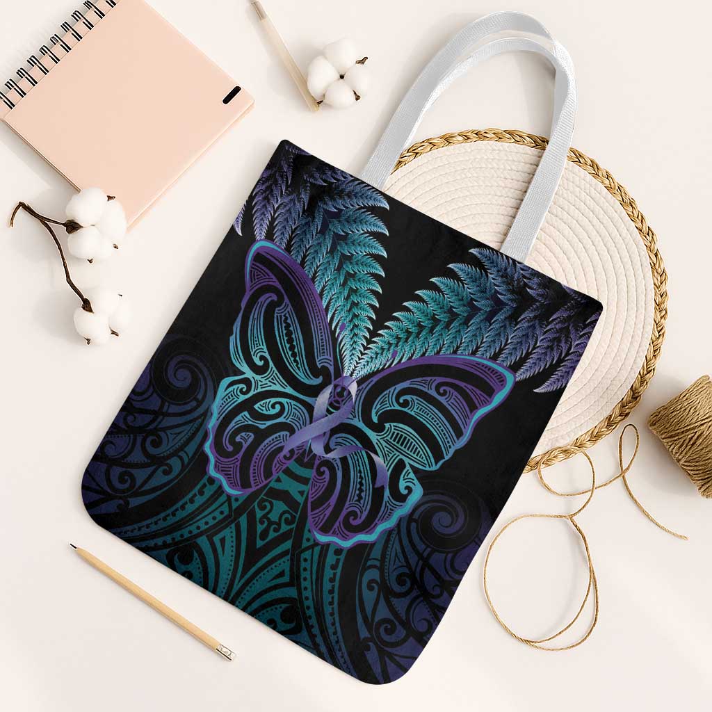 Suicide Prevention New Zealand Tote Bag Aotearoa Maori Butterfly Mix Silver Fern - Polynesian Pride