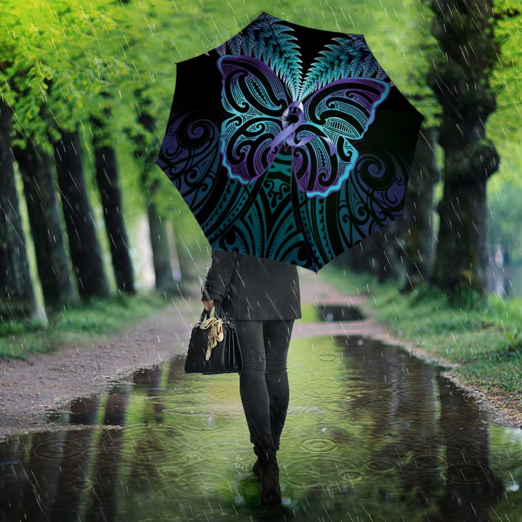 Suicide Prevention New Zealand Umbrella Aotearoa Maori Butterfly Mix Silver Fern - Polynesian Pride