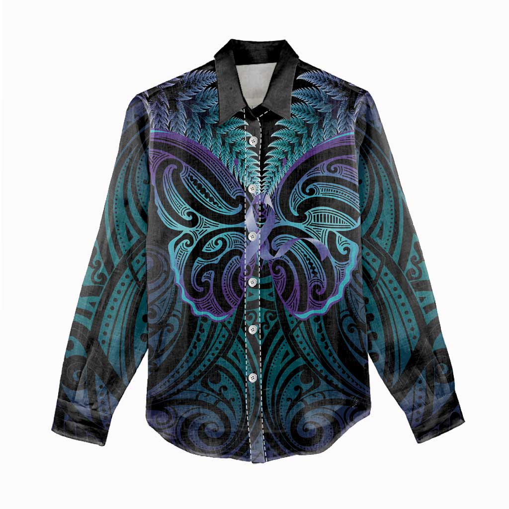 Suicide Prevention New Zealand Women Casual Shirt Aotearoa Maori Butterfly Mix Silver Fern LT14 - Polynesian Pride