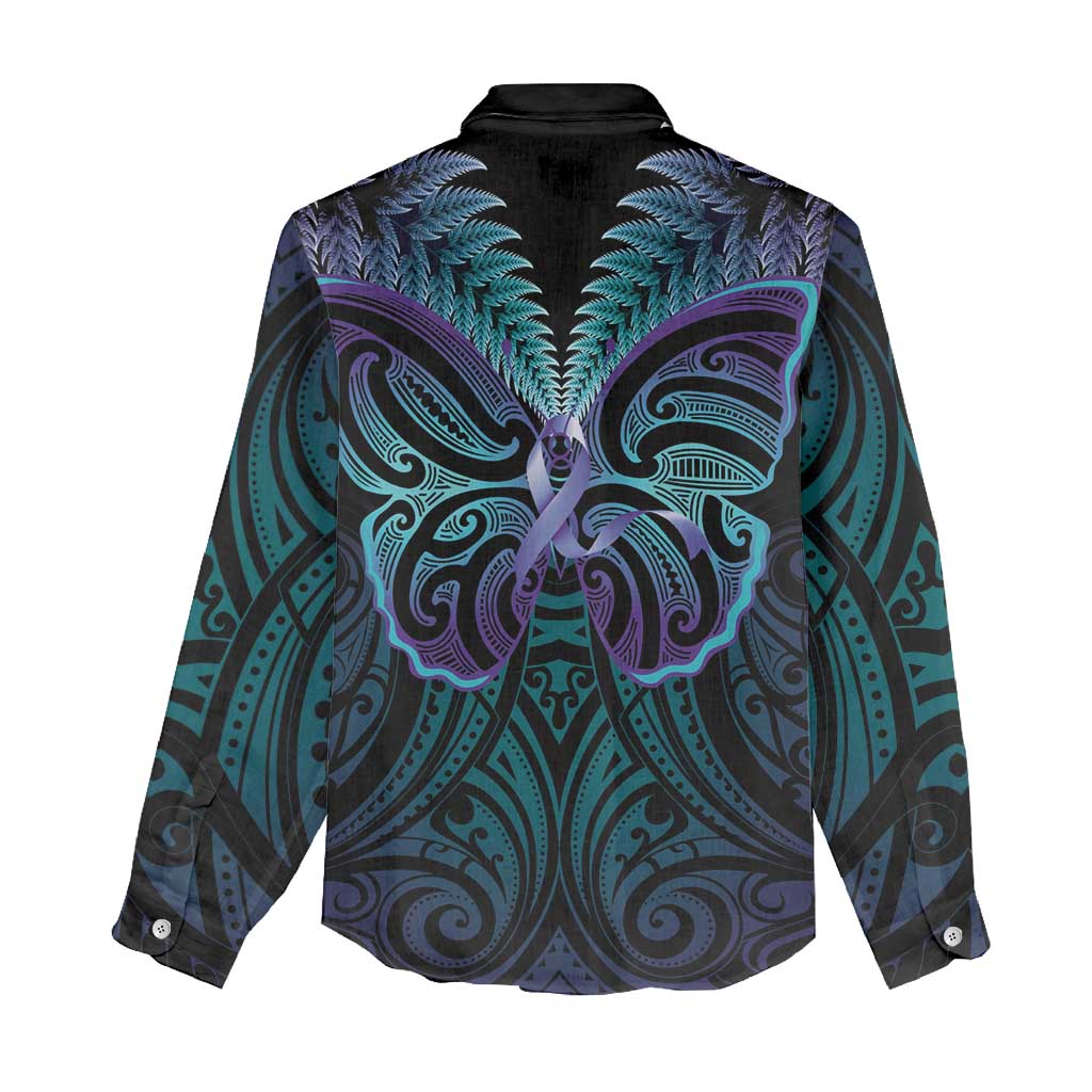 Suicide Prevention New Zealand Women Casual Shirt Aotearoa Maori Butterfly Mix Silver Fern LT14 - Polynesian Pride