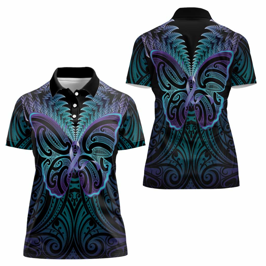 Suicide Prevention New Zealand Women Polo Shirt Aotearoa Maori Butterfly Mix Silver Fern LT14 - Polynesian Pride