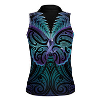 Suicide Prevention New Zealand Women Sleeveless Polo Shirt Aotearoa Maori Butterfly Mix Silver Fern LT14 - Polynesian Pride