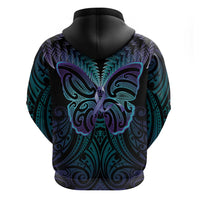 Suicide Prevention New Zealand Zip Hoodie Aotearoa Maori Butterfly Mix Silver Fern - Polynesian Pride