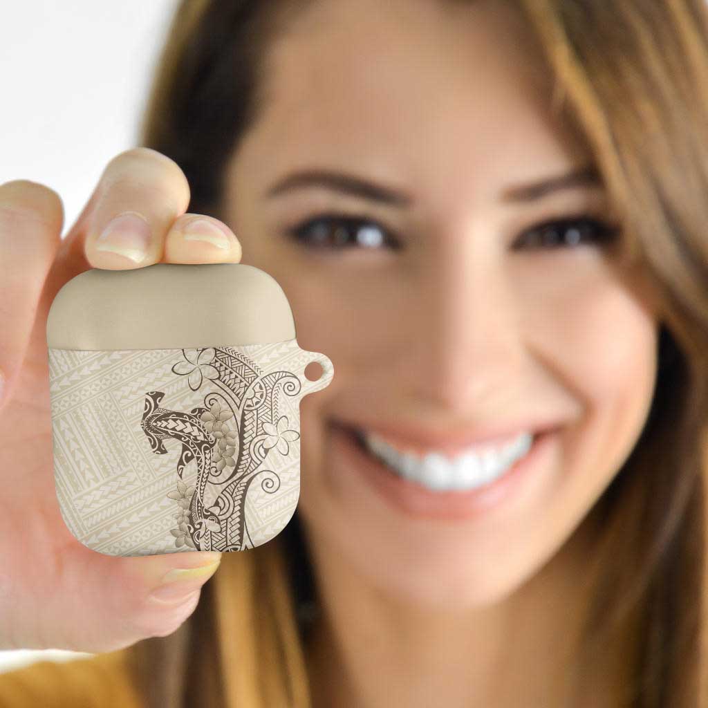 Beige Hawaii AirPods Case Hammerhead Shark Tattoo Curve Polynesian - Polynesian Pride