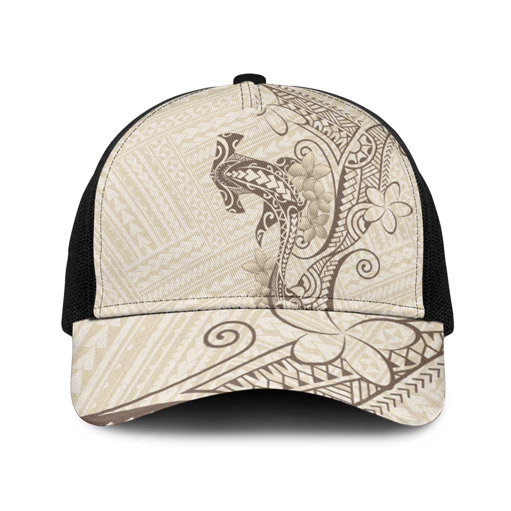 Beige Hawaii Baseball Net Cap Hammerhead Shark Tattoo Curve Polynesian - Polynesian Pride
