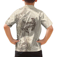 Beige Hawaii Family Matching Long Sleeve Bodycon Dress and Hawaiian Shirt Hammerhead Shark Tattoo Curve Polynesian LT14 - Polynesian Pride