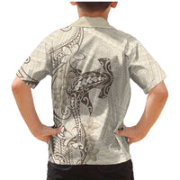 Beige Hawaii Family Matching Mermaid Dress and Hawaiian Shirt Hammerhead Shark Tattoo Curve Polynesian LT14 - Polynesian Pride