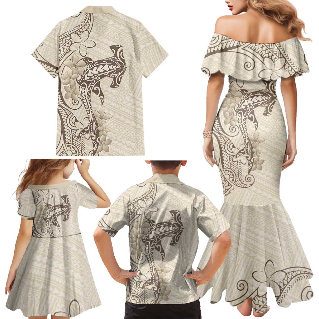 Beige Hawaii Family Matching Mermaid Dress and Hawaiian Shirt Hammerhead Shark Tattoo Curve Polynesian LT14 - Polynesian Pride