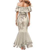 Beige Hawaii Family Matching Mermaid Dress and Hawaiian Shirt Hammerhead Shark Tattoo Curve Polynesian LT14 - Polynesian Pride