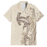 Beige Hawaii Family Matching Off The Shoulder Long Sleeve Dress and Hawaiian Shirt Hammerhead Shark Tattoo Curve Polynesian LT14 Dad's Shirt - Short Sleeve Beige - Polynesian Pride