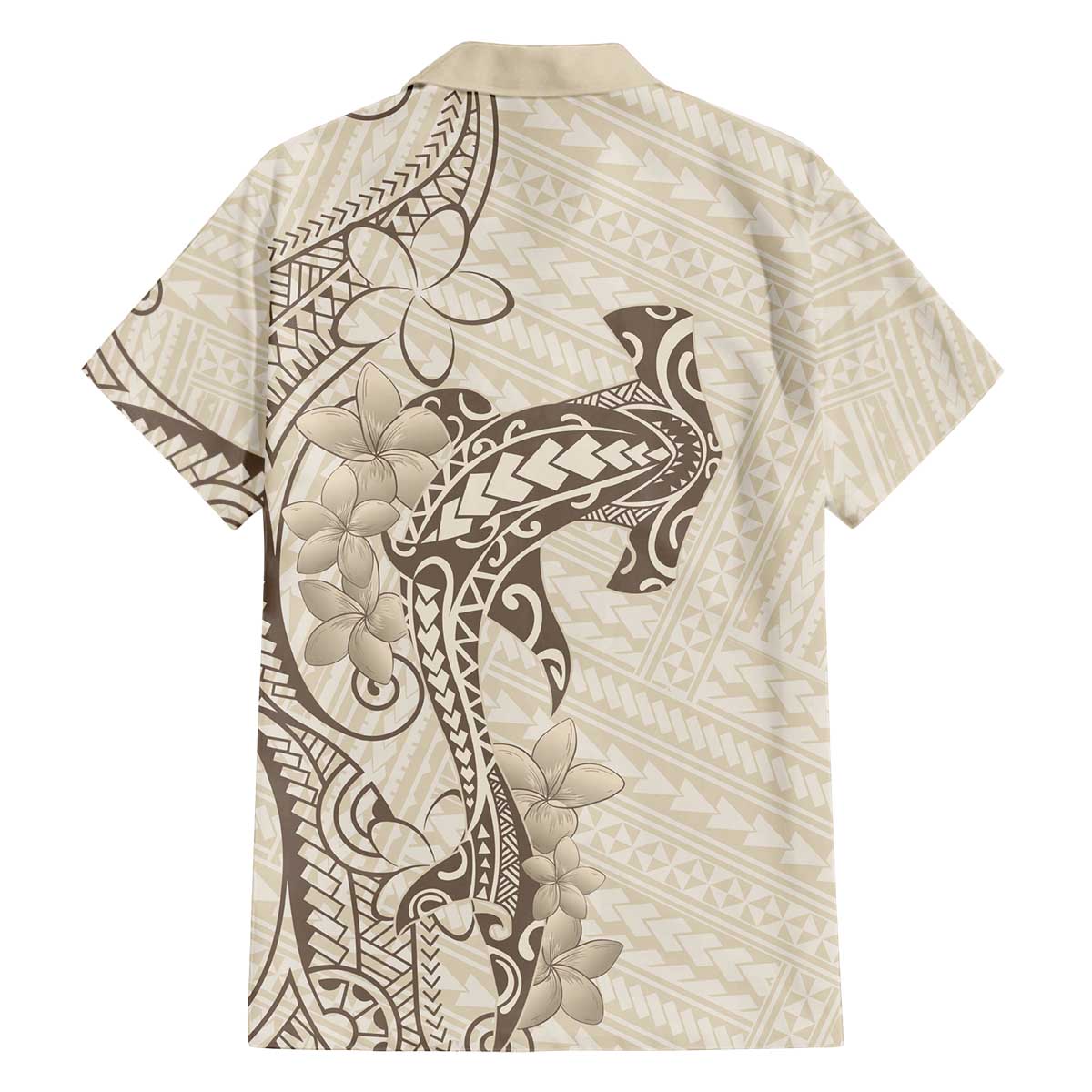 Beige Hawaii Family Matching Off The Shoulder Long Sleeve Dress and Hawaiian Shirt Hammerhead Shark Tattoo Curve Polynesian LT14 - Polynesian Pride