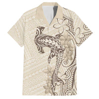 Beige Hawaii Family Matching Off Shoulder Maxi Dress and Hawaiian Shirt Hammerhead Shark Tattoo Curve Polynesian LT14 Dad's Shirt - Short Sleeve Beige - Polynesian Pride