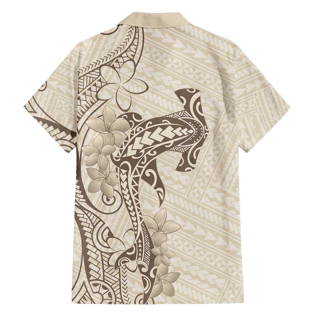 Beige Hawaii Family Matching Off Shoulder Maxi Dress and Hawaiian Shirt Hammerhead Shark Tattoo Curve Polynesian LT14 - Polynesian Pride