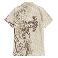 Beige Hawaii Family Matching Off Shoulder Maxi Dress and Hawaiian Shirt Hammerhead Shark Tattoo Curve Polynesian LT14 - Polynesian Pride
