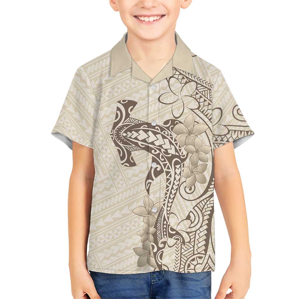 Beige Hawaii Family Matching Off Shoulder Short Dress and Hawaiian Shirt Hammerhead Shark Tattoo Curve Polynesian LT14 Son's Shirt Beige - Polynesian Pride