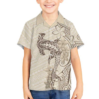 Beige Hawaii Family Matching Off Shoulder Short Dress and Hawaiian Shirt Hammerhead Shark Tattoo Curve Polynesian LT14 Son's Shirt Beige - Polynesian Pride