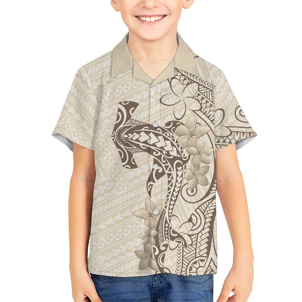 Beige Hawaii Family Matching Short Sleeve Bodycon Dress and Hawaiian Shirt Hammerhead Shark Tattoo Curve Polynesian LT14 Son's Shirt Beige - Polynesian Pride