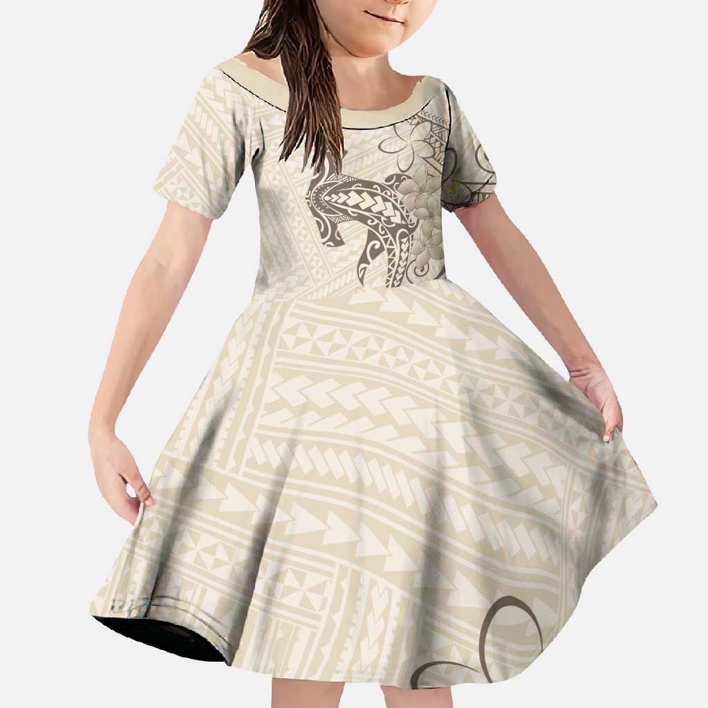 Beige Hawaii Family Matching Summer Maxi Dress and Hawaiian Shirt Hammerhead Shark Tattoo Curve Polynesian LT14 Daughter's Dress Beige - Polynesian Pride