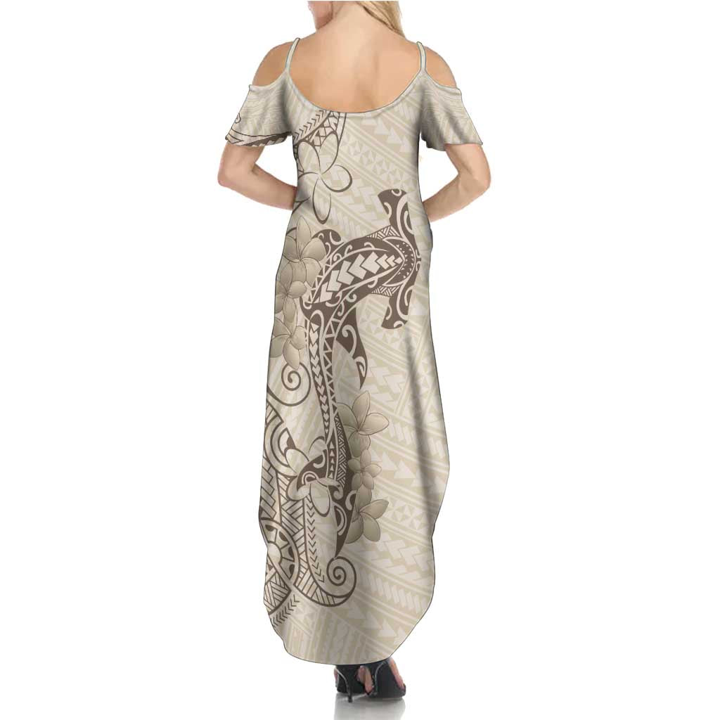 Beige Hawaii Family Matching Summer Maxi Dress and Hawaiian Shirt Hammerhead Shark Tattoo Curve Polynesian LT14 - Polynesian Pride