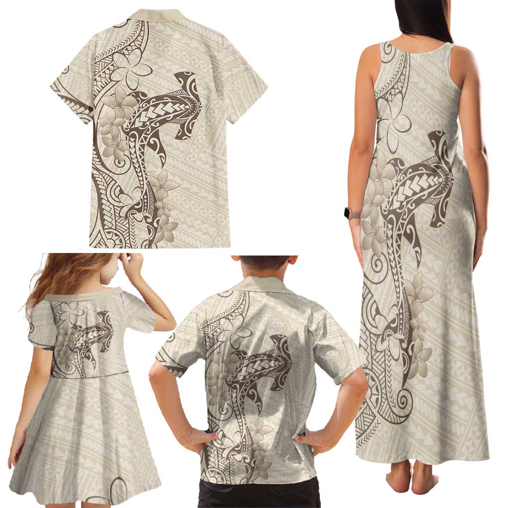 Beige Hawaii Family Matching Tank Maxi Dress and Hawaiian Shirt Hammerhead Shark Tattoo Curve Polynesian LT14 - Polynesian Pride