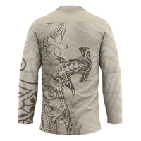 Beige Hawaii Hockey Jersey Hammerhead Shark Tattoo Curve Polynesian - Polynesian Pride