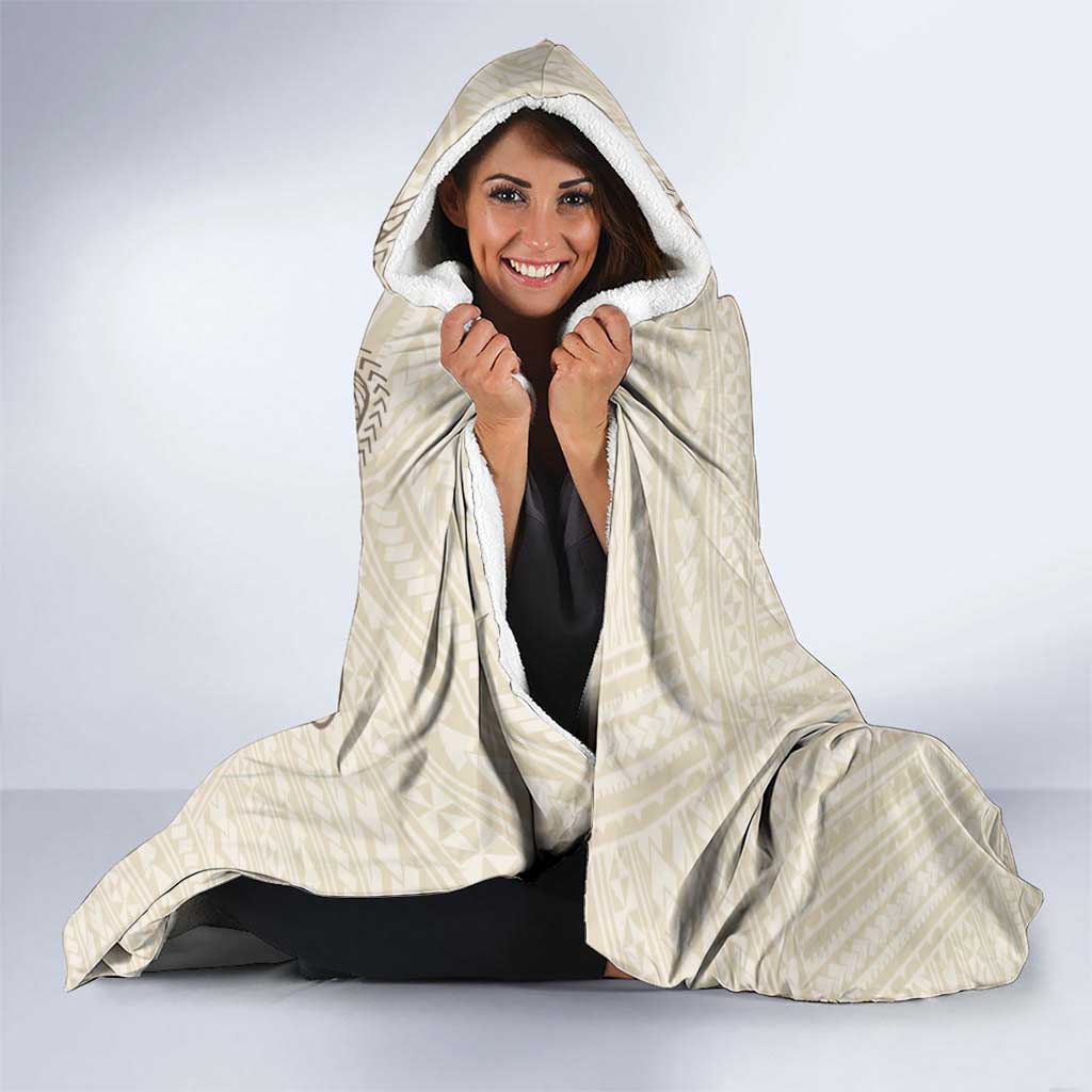 Beige Hawaii Hooded Blanket Hammerhead Shark Tattoo Curve Polynesian - Polynesian Pride
